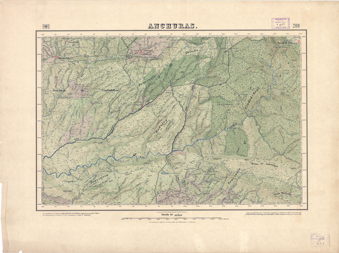 (N:18570) MAPA TOPOGRAFICO DE ESPANA - Anchuras - Foglio 709 (B0015018) Carte e stampe antiche: riproduzione a colori su carta (formato A1)