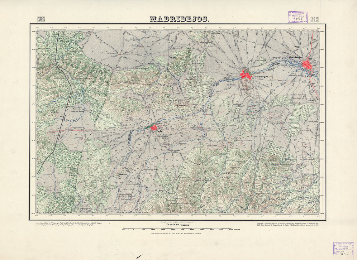 (N:18573) MAPA TOPOGRAFICO DE ESPANA - Madridejos - Foglio 712 (B0015021) Carte e stampe antiche: riproduzione a colori su carta (formato A1)