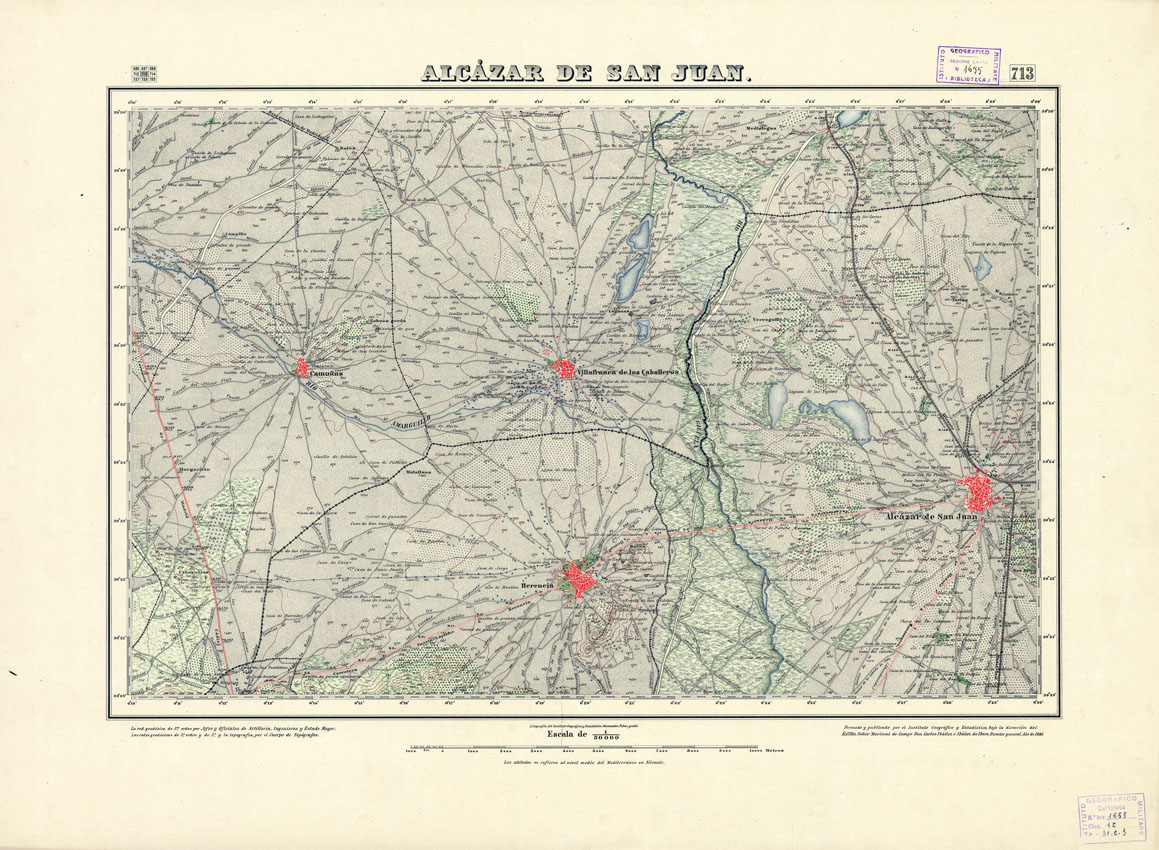 (N:18574) MAPA TOPOGRAFICO DE ESPANA - Alcazar de San Juan - Foglio 713 (B0015022) Carte e stampe antiche: riproduzione a colori su carta (formato A1)