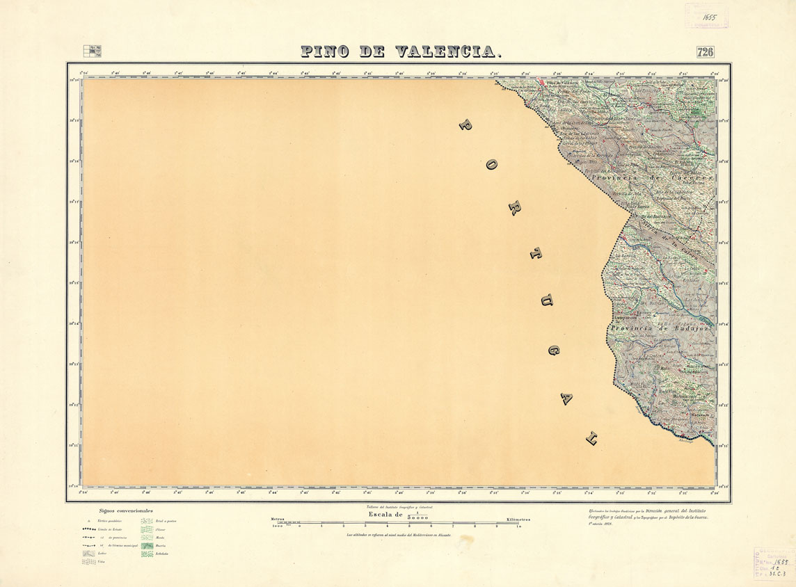 (N:18577) MAPA TOPOGRAFICO DE ESPANA - Pino de Valencia - Foglio 724 (B0015025) Carte e stampe antiche: riproduzione a colori su carta (formato A1)