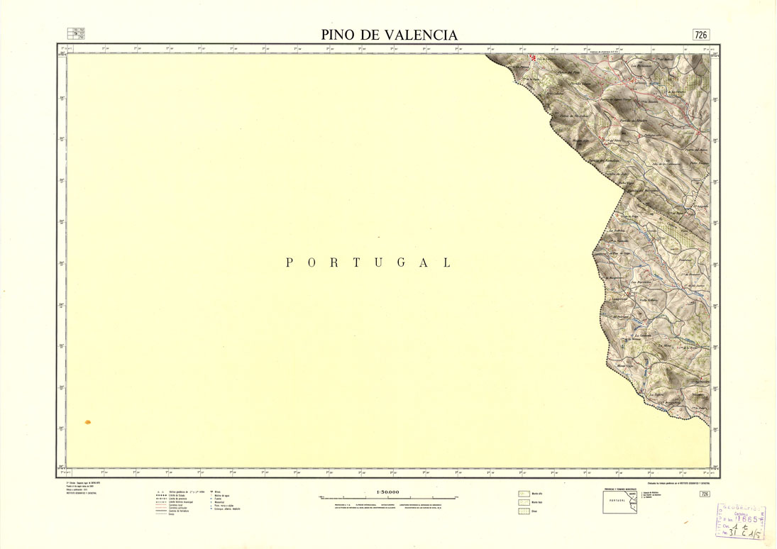 (N:18578) MAPA TOPOGRAFICO DE ESPANA - Pino de Valencia - Foglio 726 (B0015026) Carte e stampe antiche: riproduzione a colori su carta (formato A1)