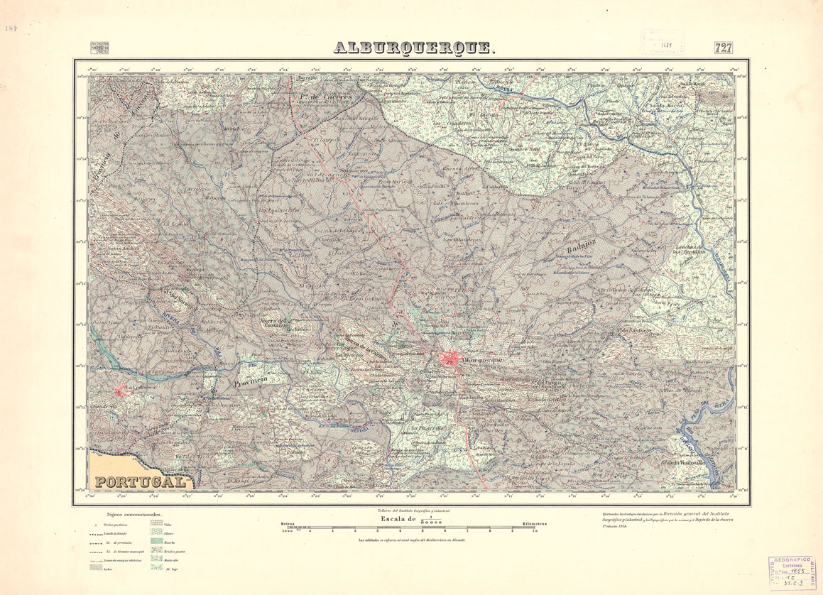 (N:18579) MAPA TOPOGRAFICO DE ESPANA - Alburquerque - Foglio 727 (B0015027) Carte e stampe antiche: riproduzione a colori su carta (formato A1)