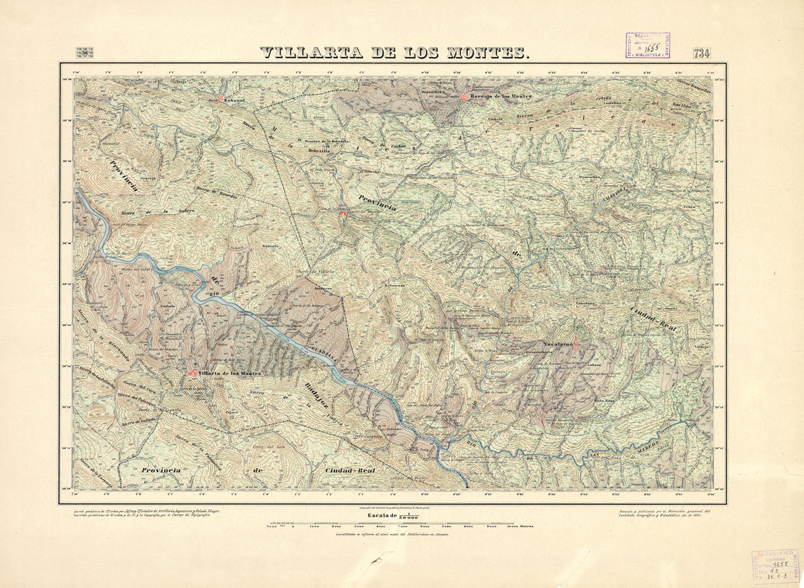 (N:18580) MAPA TOPOGRAFICO DE ESPANA - Villarta de Los Montes - Foglio 734 (B0015028) Carte e stampe antiche: riproduzione a colori su carta (formato A1)
