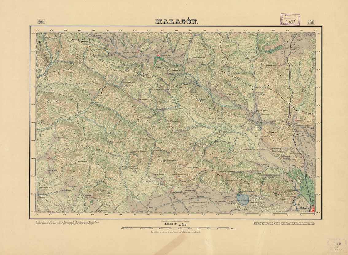 (N:18582) MAPA TOPOGRAFICO DE ESPANA - Malagon - Foglio 736 (B0015030) Carte e stampe antiche: riproduzione a colori su carta (formato A1)