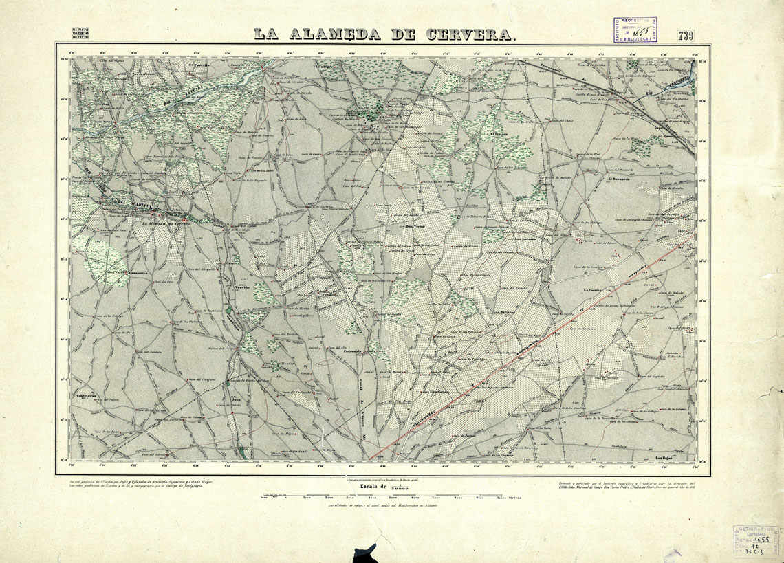 (N:18585) MAPA TOPOGRAFICO DE ESPANA - La Alameda de Cervera - Foglio 739 (B0015033) Carte e stampe antiche: riproduzione a colori su carta (formato A1)