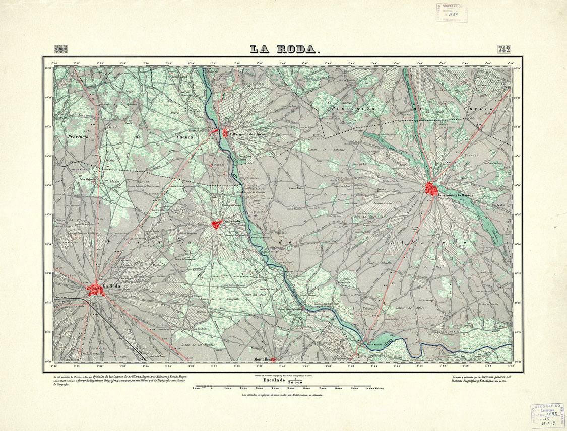 (N:18587) MAPA TOPOGRAFICO DE ESPANA - La Roda - Foglio 742 (B0015036) Carte e stampe antiche: riproduzione a colori su carta (formato A1)
