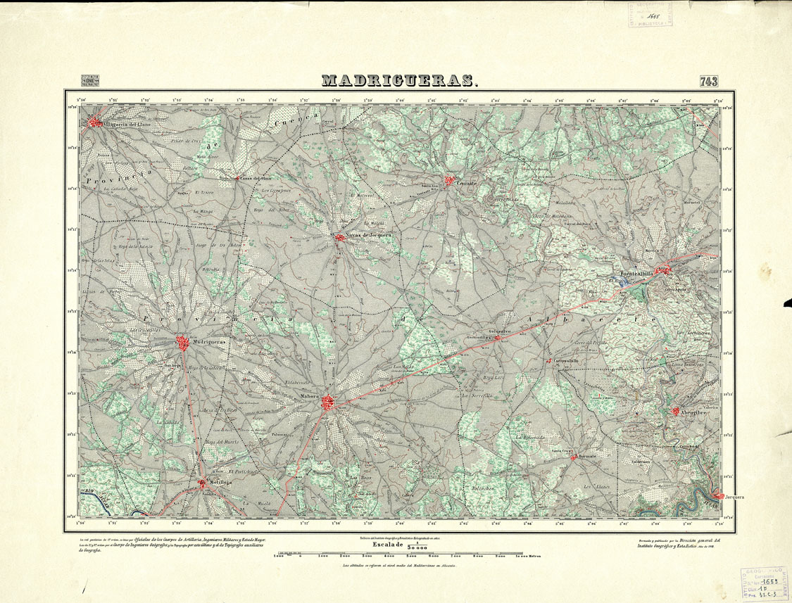 (N:18588) MAPA TOPOGRAFICO DE ESPANA - Madrigueras - Foglio 743 (B0015037) Carte e stampe antiche: riproduzione a colori su carta (formato A1)