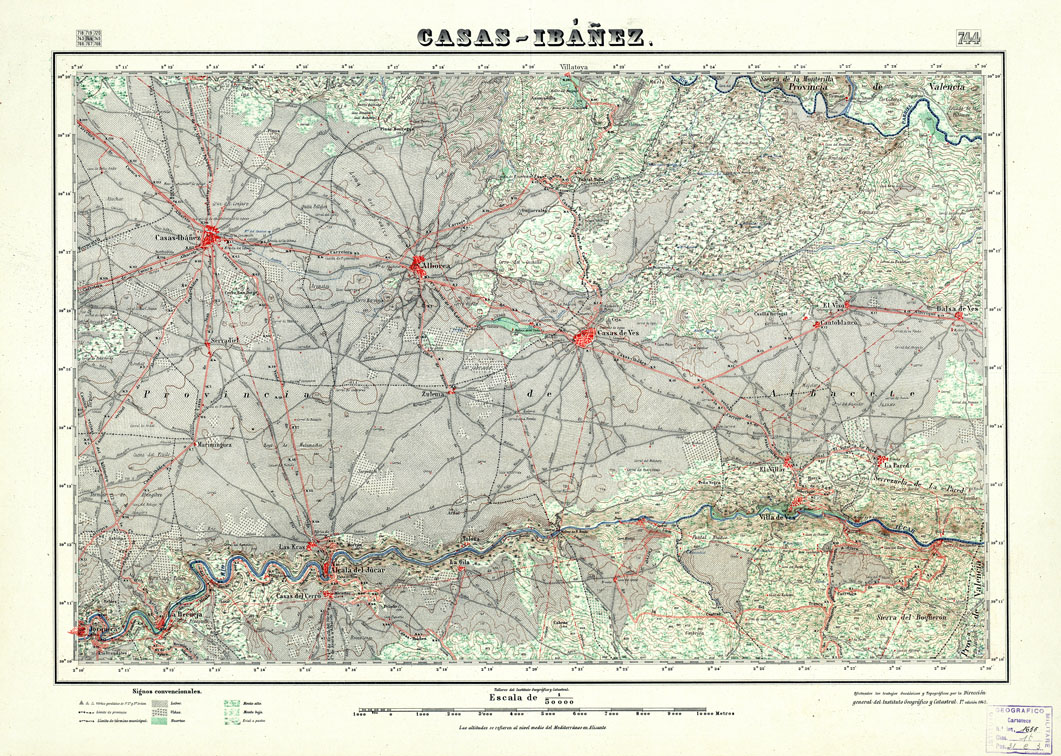 (N:18589) MAPA TOPOGRAFICO DE ESPANA - Casas-Ibanez - Foglio 744 (B0015038) Carte e stampe antiche: riproduzione a colori su carta (formato A1)