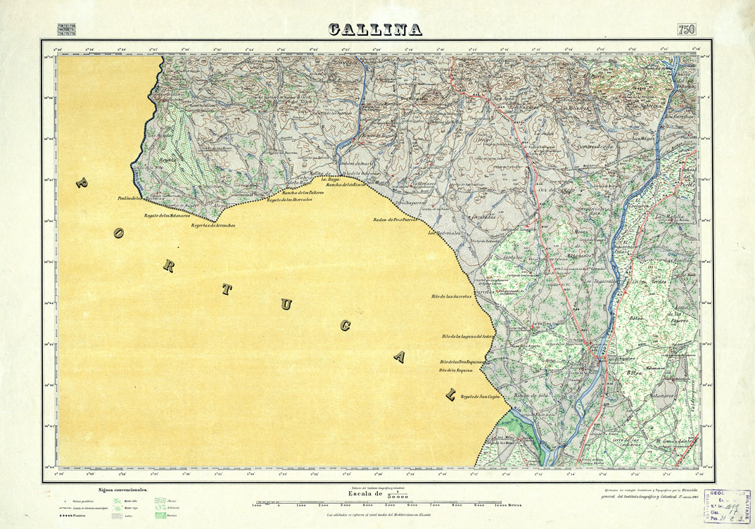 (N:18590) MAPA TOPOGRAFICO DE ESPANA - Gallina - Foglio 750 (B0015039) Carte e stampe antiche: riproduzione a colori su carta (formato A1)