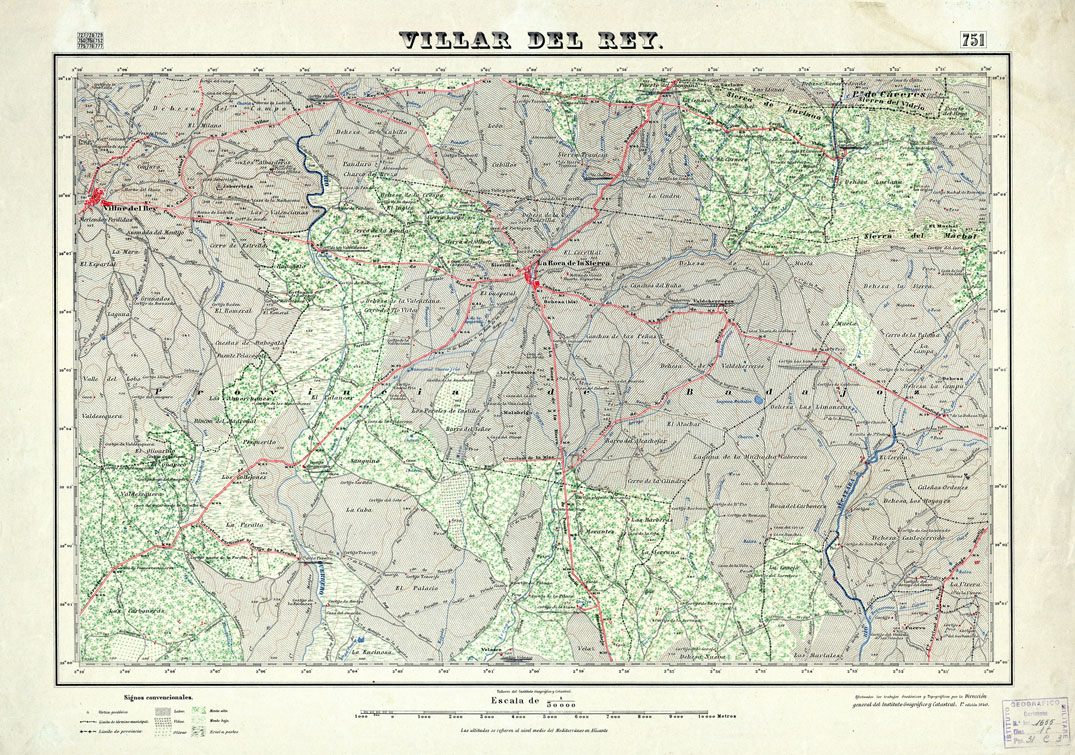 (N:18591) MAPA TOPOGRAFICO DE ESPANA - Villar del Rey - Foglio 751 (B0015040) Carte e stampe antiche: riproduzione a colori su carta (formato A1)