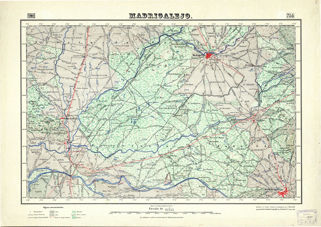 (N:18593) MAPA TOPOGRAFICO DE ESPANA - Madrigalejo - Foglio 754 (B0015042) Carte e stampe antiche: riproduzione a colori su carta (formato A1)