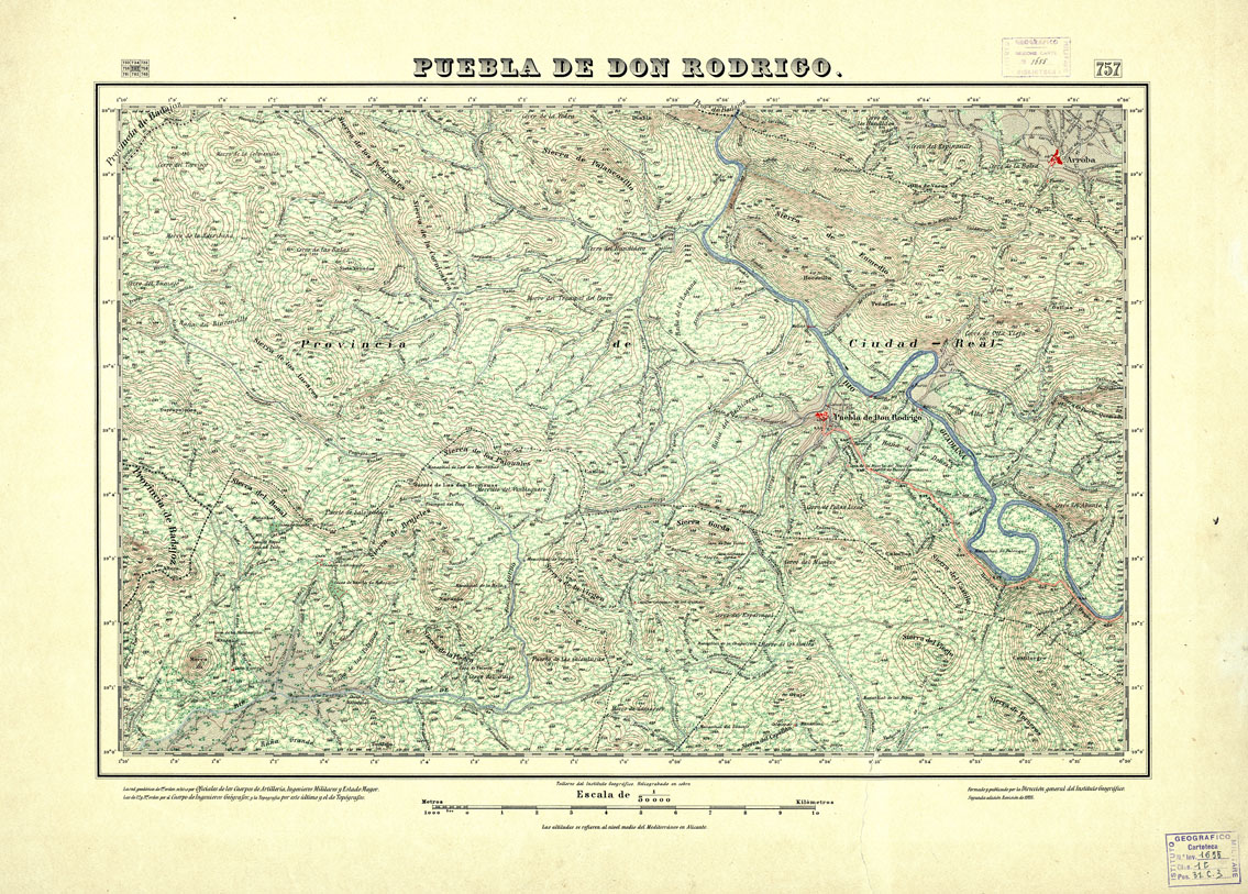 (N:18595) MAPA TOPOGRAFICO DE ESPANA - Puebla de Don Rodrigo - Foglio 757 (B0015044) Carte e stampe antiche: riproduzione a colori su carta (formato A1)