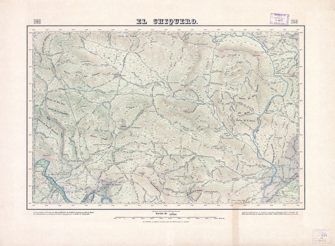 (N:18596) MAPA TOPOGRAFICO DE ESPANA - El Chiquero - Foglio 758 (B0015045) Carte e stampe antiche: riproduzione a colori su carta (formato A1)