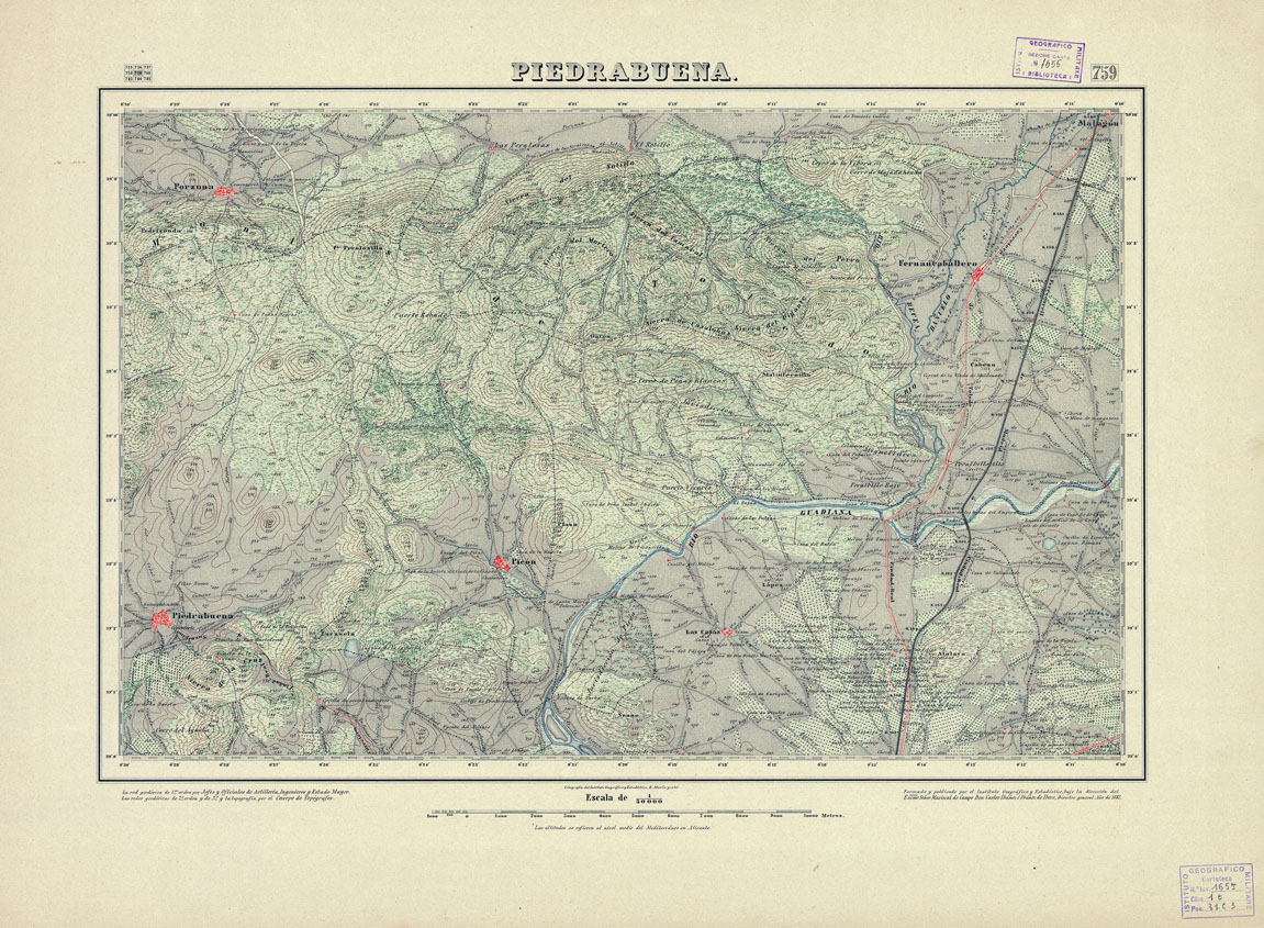 (N:18597) MAPA TOPOGRAFICO DE ESPANA - Piedrabuena - Foglio 759 (B0015046) Carte e stampe antiche: riproduzione a colori su carta (formato A1)