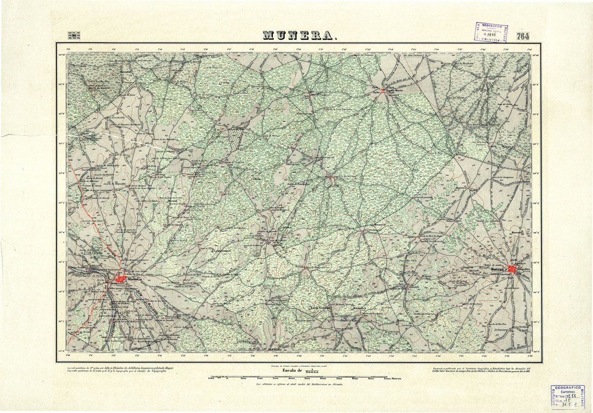 (N:18602) MAPA TOPOGRAFICO DE ESPANA - Munera - Foglio 764 (B0015051) Carte e stampe antiche: riproduzione a colori su carta (formato A1)