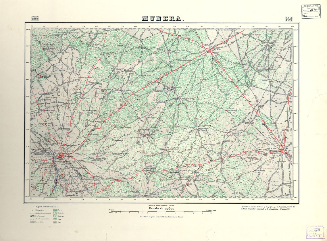 (N:18603) MAPA TOPOGRAFICO DE ESPANA - Munera - Foglio 764 (B0015052) Carte e stampe antiche: riproduzione a colori su carta (formato A1)