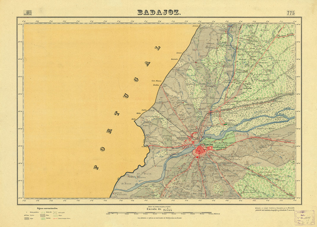 (N:18606) MAPA TOPOGRAFICO DE ESPANA - Badajoz - Foglio 775 (B0015055) Carte e stampe antiche: riproduzione a colori su carta (formato A1)