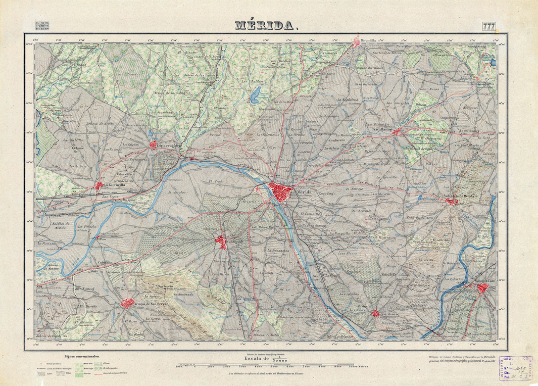 (N:18608) MAPA TOPOGRAFICO DE ESPANA - Merida - Foglio 777 (B0015057) Carte e stampe antiche: riproduzione a colori su carta (formato A1)