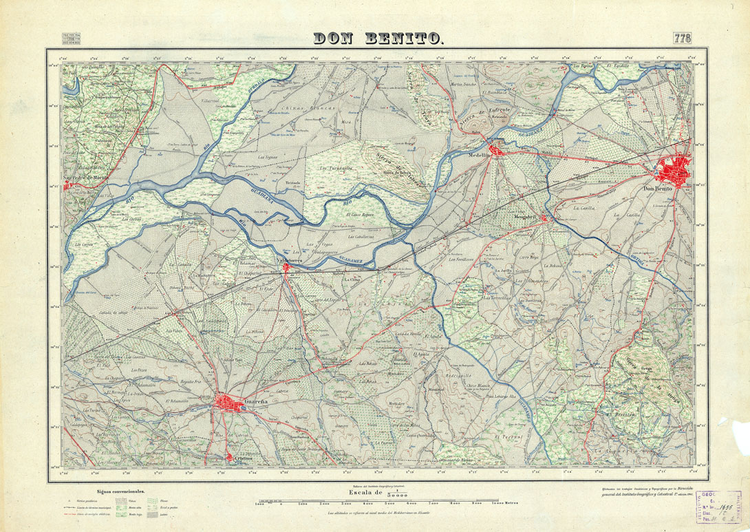 (N:18609) MAPA TOPOGRAFICO DE ESPANA - Don Benito - Foglio 778 (B0015058) Carte e stampe antiche: riproduzione a colori su carta (formato A1)