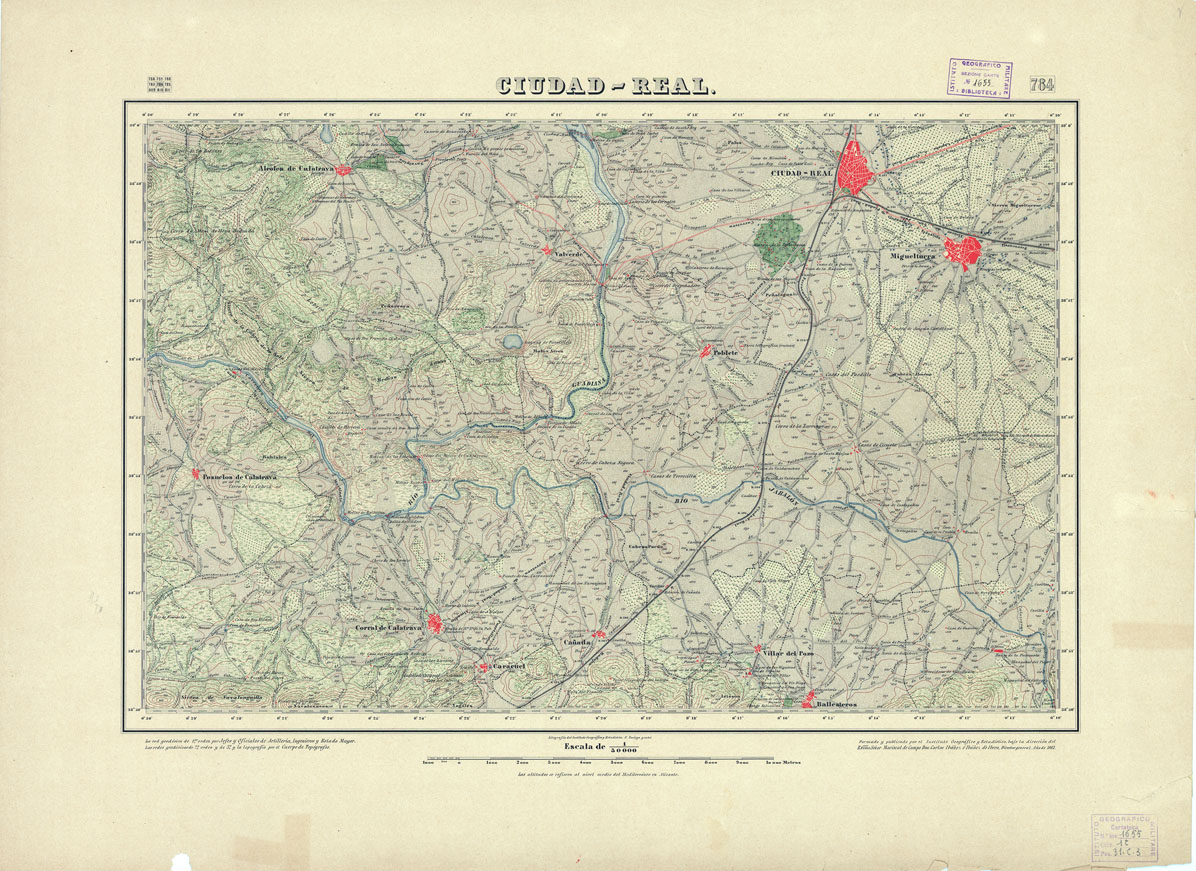 (N:18613) MAPA TOPOGRAFICO DE ESPANA - Ciudad-Real - Foglio 784 (B0015062) Carte e stampe antiche: riproduzione a colori su carta (formato A1)