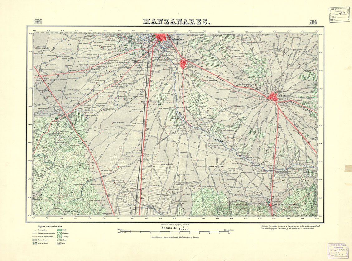 (N:18617) MAPA TOPOGRAFICO DE ESPANA - Manzanares - Foglio 786 (B0015066) Carte e stampe antiche: riproduzione a colori su carta (formato A1)