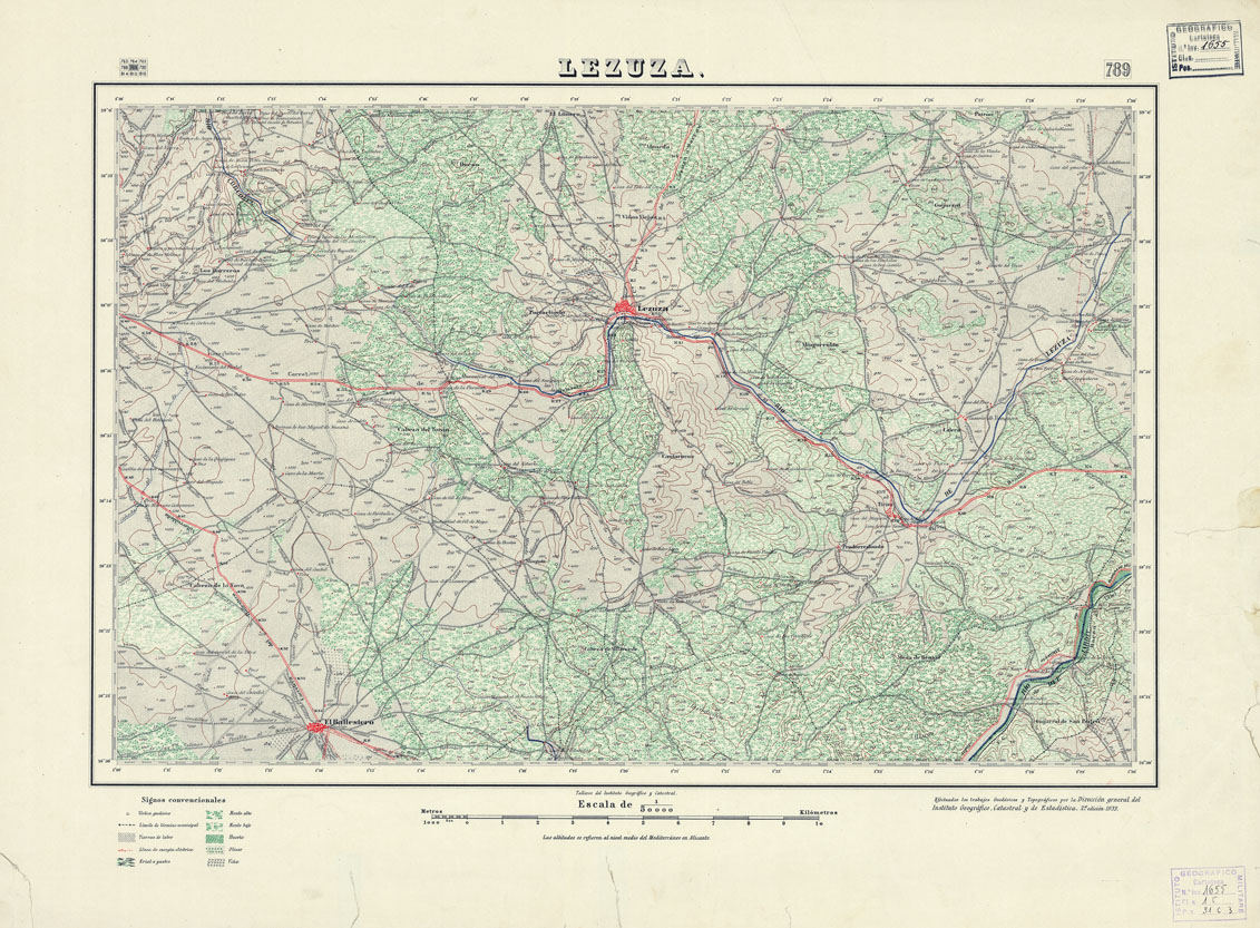 (N:18620) MAPA TOPOGRAFICO DE ESPANA - Lezuza - Foglio 789 (B0015069) Carte e stampe antiche: riproduzione a colori su carta (formato A1)