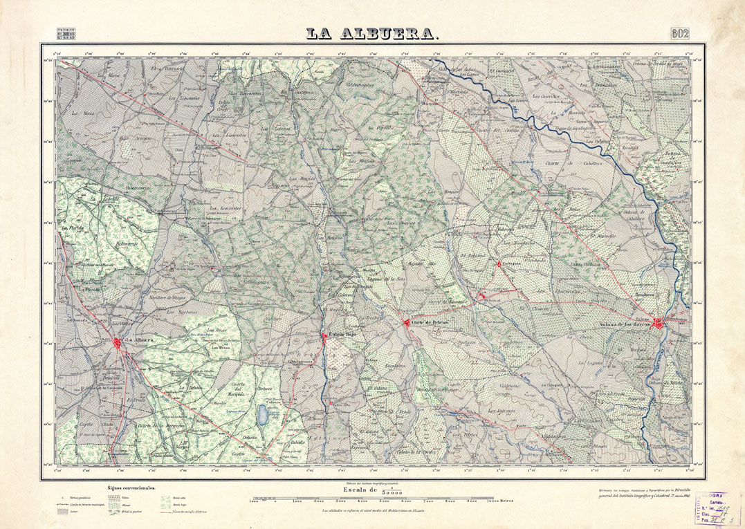 (N:18625) MAPA TOPOGRAFICO DE ESPANA - La Albuera - Foglio 802 (B0015074) Carte e stampe antiche: riproduzione a colori su carta (formato A1)