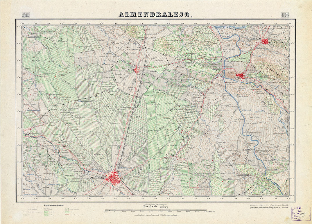 (N:18626) MAPA TOPOGRAFICO DE ESPANA - Almandralejo - Foglio 803 (B0015075) Carte e stampe antiche: riproduzione a colori su carta (formato A1)