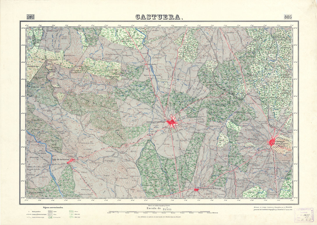 (N:18628) MAPA TOPOGRAFICO DE ESPANA - Castuera - Foglio 805 (B0015077) Carte e stampe antiche: riproduzione a colori su carta (formato A1)