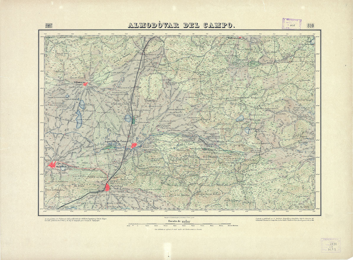 (N:18631) MAPA TOPOGRAFICO DE ESPANA - Almodovar del campo - Foglio 810 (B0015080) Carte e stampe antiche: riproduzione a colori su carta (formato A1)