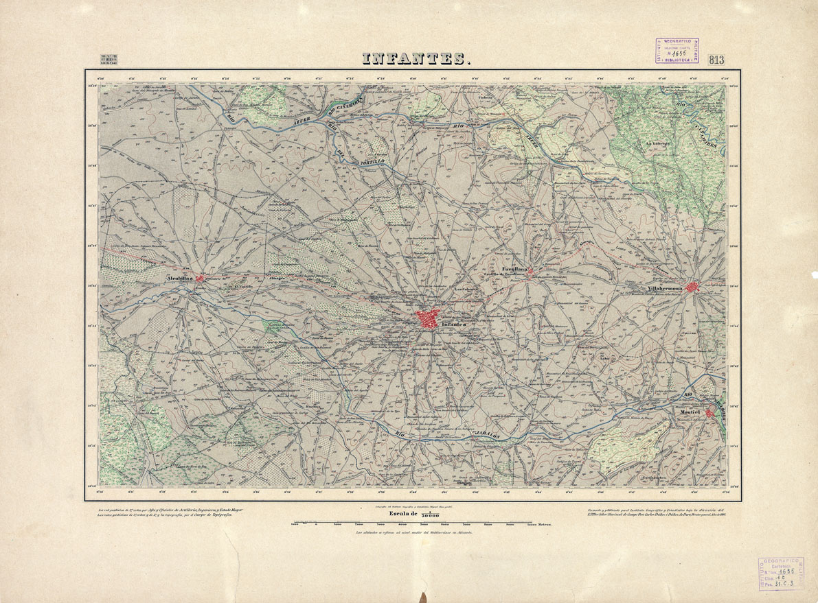 (N:18634) MAPA TOPOGRAFICO DE ESPANA - Infantes - Foglio 813 (B0015083) Carte e stampe antiche: riproduzione a colori su carta (formato A1)