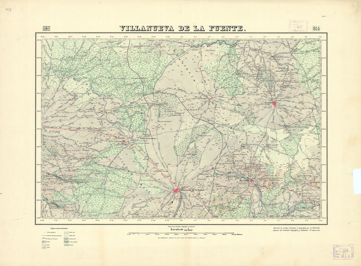 (N:18636) MAPA TOPOGRAFICO DE ESPANA - Villanueva de la Fuente - Foglio 814 (B0015085) Carte e stampe antiche: riproduzione a colori su carta (formato A1)