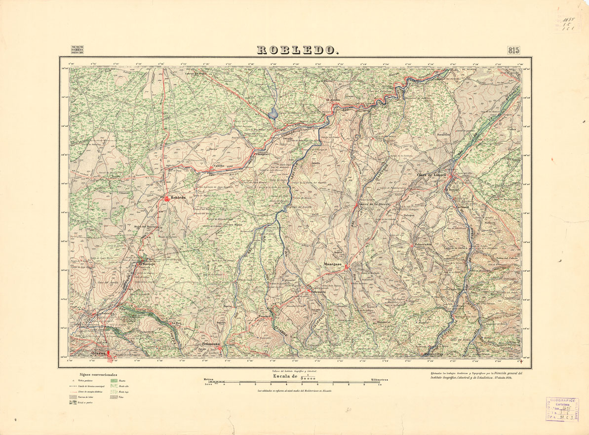 (N:18637) MAPA TOPOGRAFICO DE ESPANA - Robledo - Foglio 815 (B0015086) Carte e stampe antiche: riproduzione a colori su carta (formato A1)