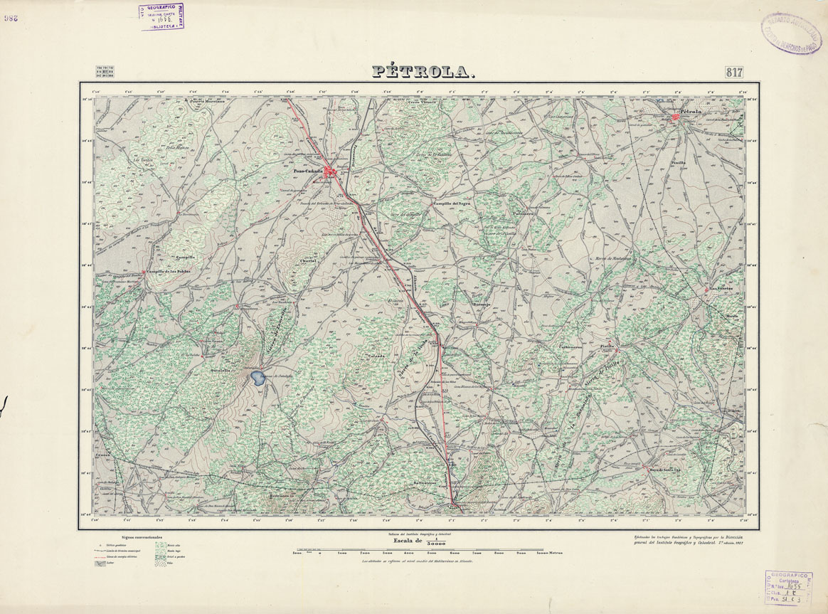 (N:18639) MAPA TOPOGRAFICO DE ESPANA - Petrola - Foglio 817 (B0015088) Carte e stampe antiche: riproduzione a colori su carta (formato A1)