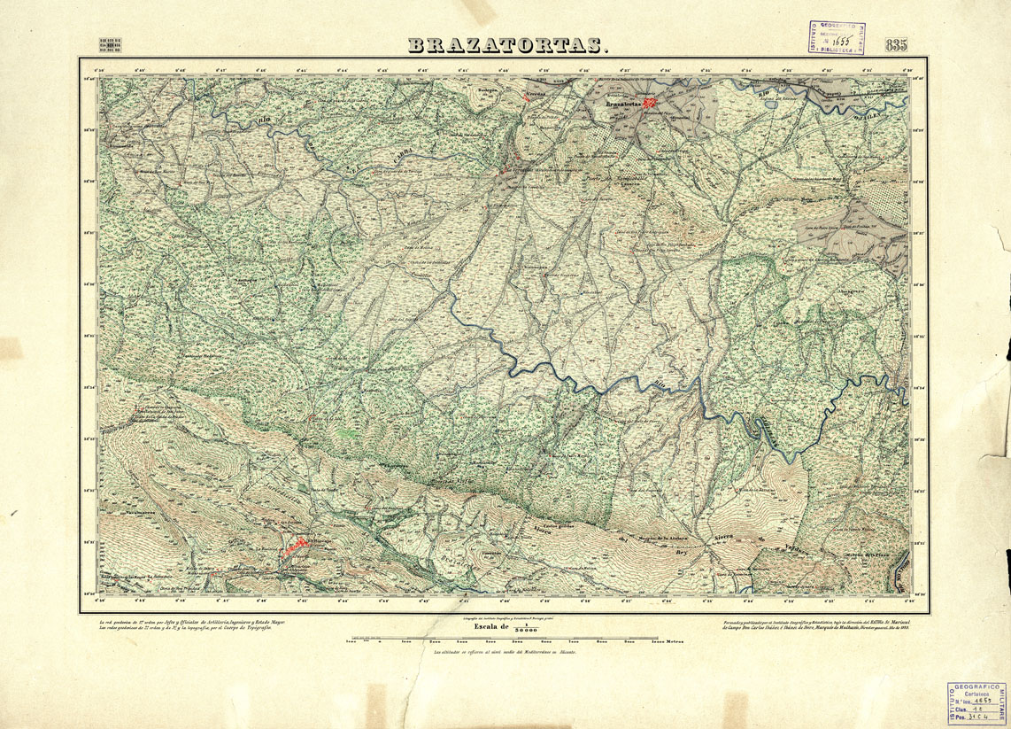 (N:18642) MAPA TOPOGRAFICO DE ESPANA - Brazatortas - Foglio 835 (B0015091) Carte e stampe antiche: riproduzione a colori su carta (formato A1)