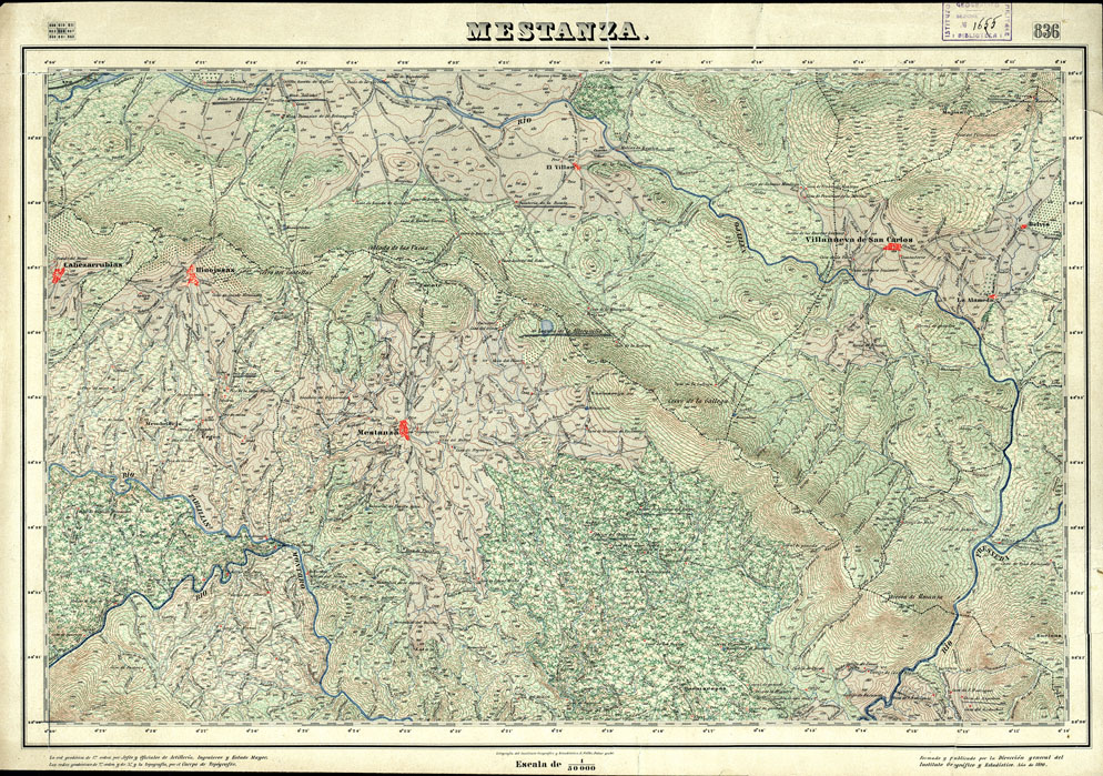 (N:18643) MAPA TOPOGRAFICO DE ESPANA - Mestanza - Foglio 836 (B0015092) Carte e stampe antiche: riproduzione a colori su carta (formato A1)
