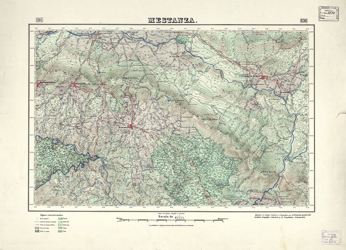 (N:18644) MAPA TOPOGRAFICO DE ESPANA - Mestanza - Foglio 836 (B0015093) Carte e stampe antiche: riproduzione a colori su carta (formato A1)