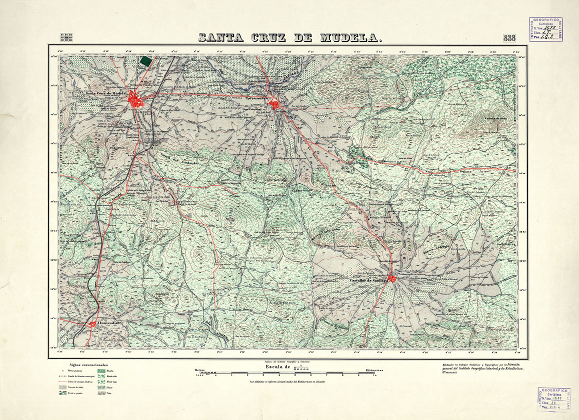 (N:18646) MAPA TOPOGRAFICO DE ESPANA - Santa Cruz de Mudela - Foglio 838 (B0015095) Carte e stampe antiche: riproduzione a colori su carta (formato A1)