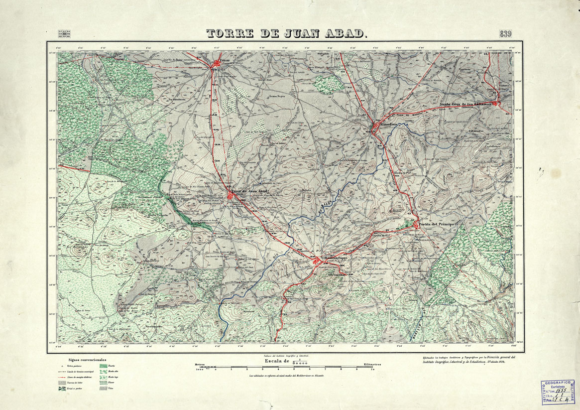 (N:18647) MAPA TOPOGRAFICO DE ESPANA - Torre de Juan Abad - Foglio 839 (B0015096) Carte e stampe antiche: riproduzione a colori su carta (formato A1)