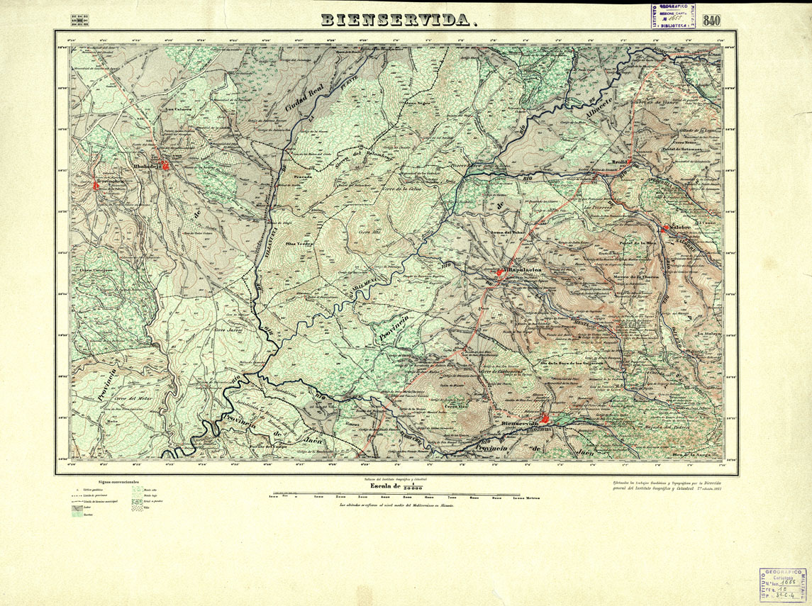 (N:18648) MAPA TOPOGRAFICO DE ESPANA - Bienservida - Foglio 840 (B0015097) Carte e stampe antiche: riproduzione a colori su carta (formato A1)