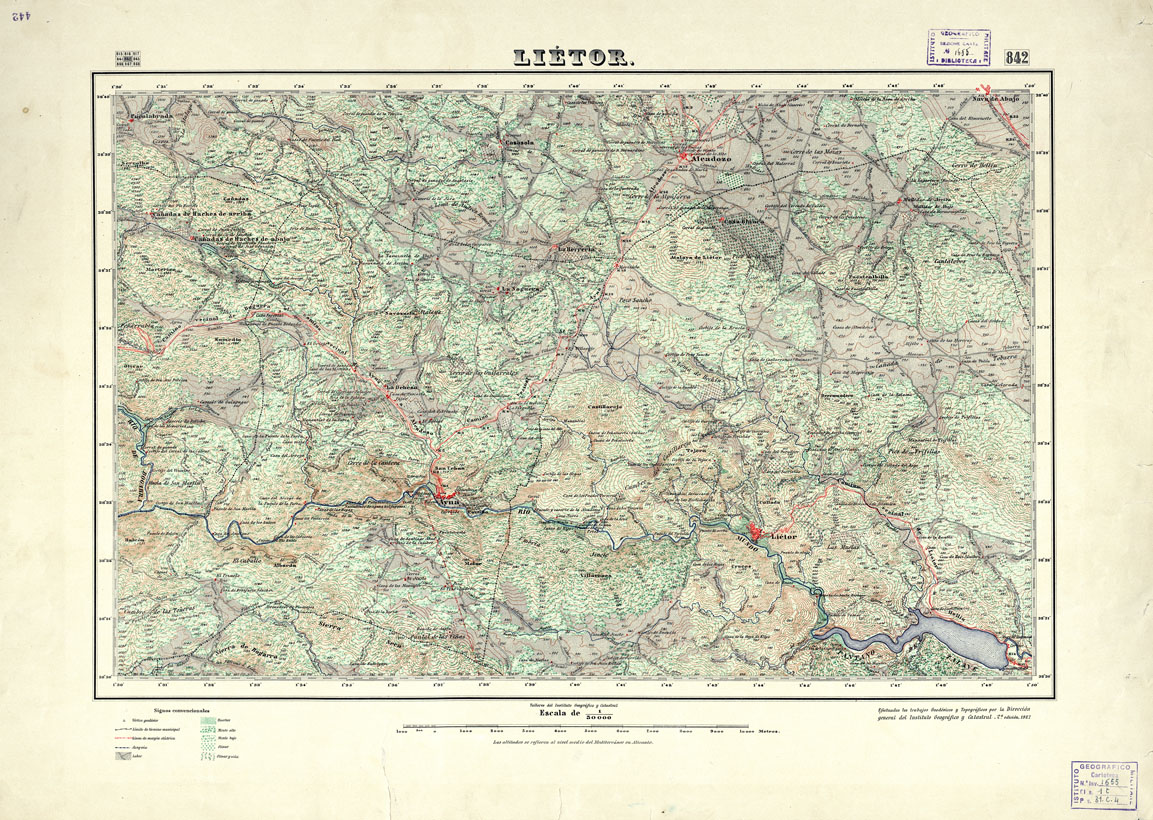 (N:18650) MAPA TOPOGRAFICO DE ESPANA - Lietor - Foglio 842 (B0015099) Carte e stampe antiche: riproduzione a colori su carta (formato A1)
