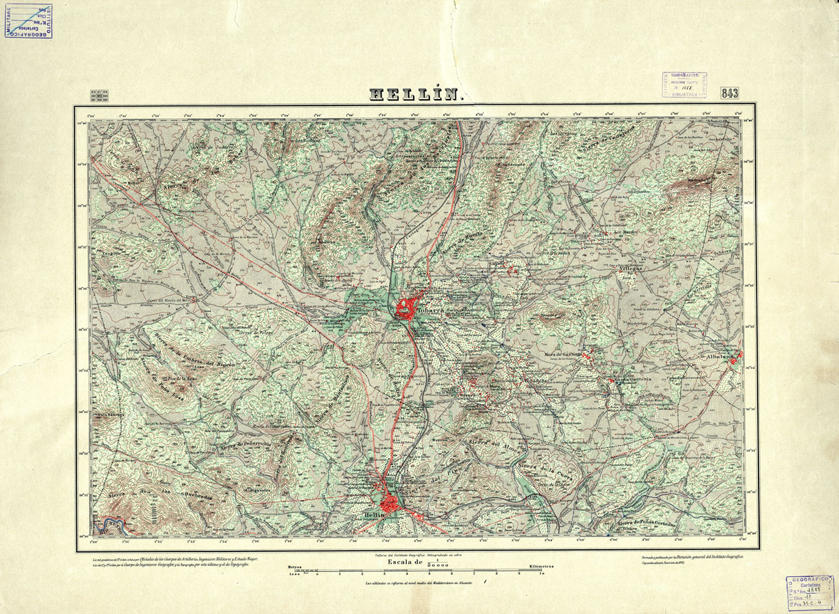 (N:18651) MAPA TOPOGRAFICO DE ESPANA - Hellin - Foglio 843 (B0015100) Carte e stampe antiche: riproduzione a colori su carta (formato A1)