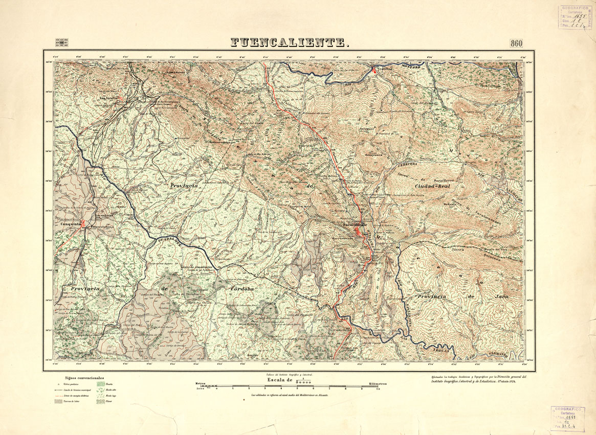 (N:18656) MAPA TOPOGRAFICO DE ESPANA - Fuencaliente - Foglio 860 (B0015105) Carte e stampe antiche: riproduzione a colori su carta (formato A1)