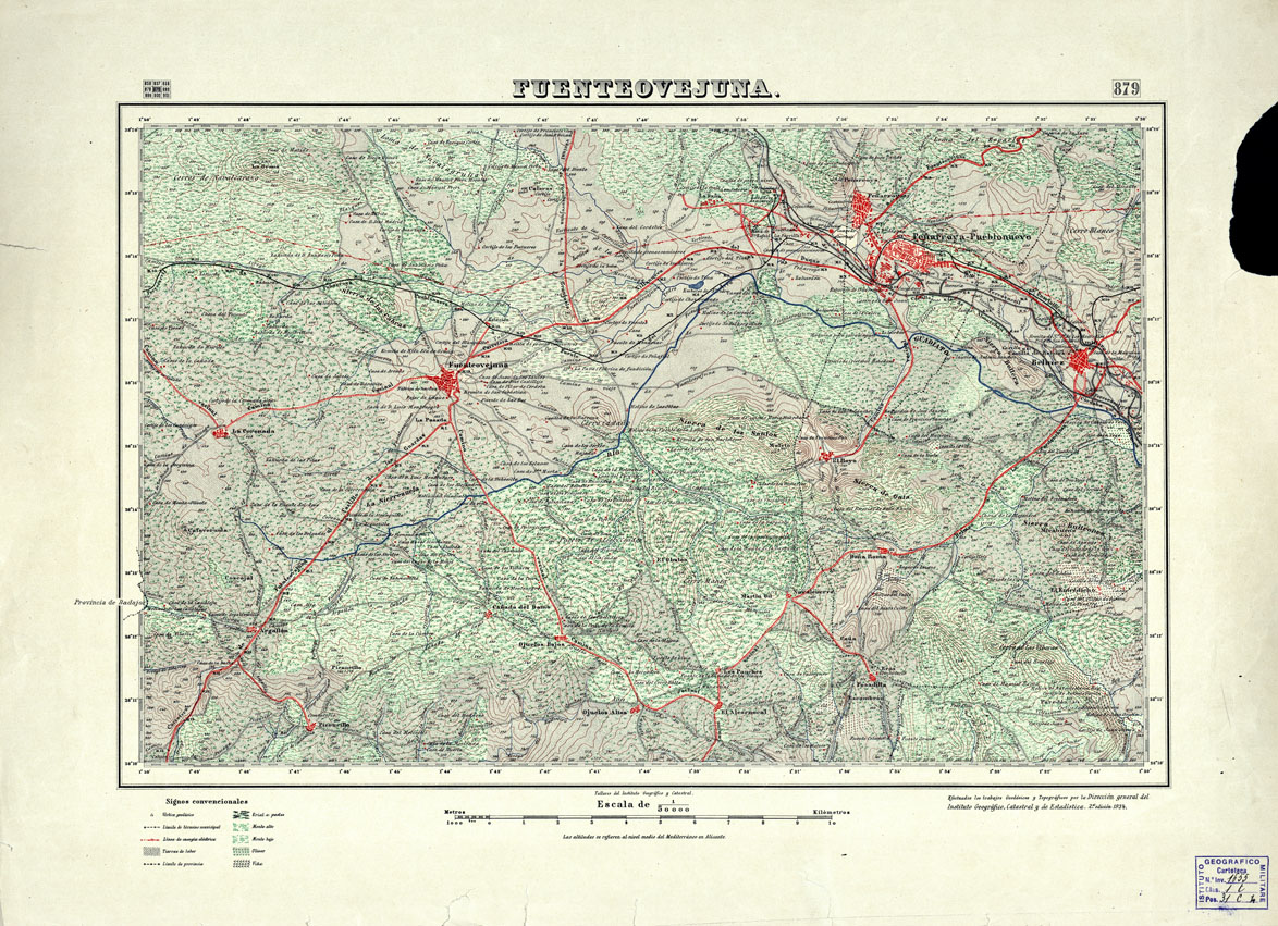 (N:18667) MAPA TOPOGRAFICO DE ESPANA - Fuenteovejuna - Foglio 879 (B0015116) Carte e stampe antiche: riproduzione a colori su carta (formato A1)