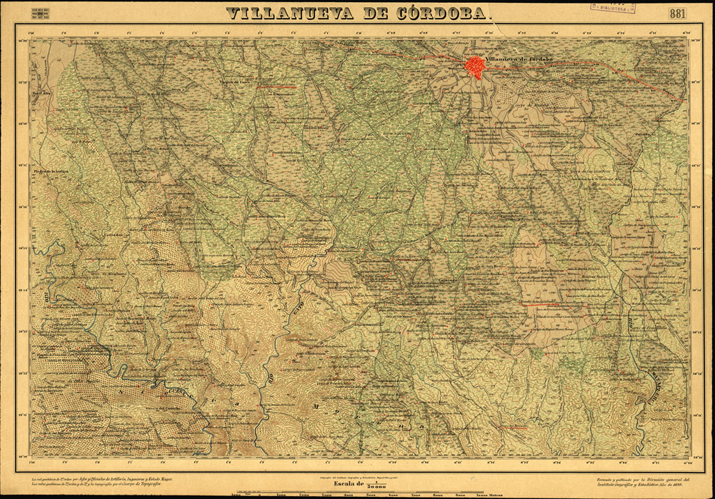 (N:18669) MAPA TOPOGRAFICO DE ESPANA - Villanueva de Cordoba - Foglio 881 (B0015118) Carte e stampe antiche: riproduzione a colori su carta (formato A1)