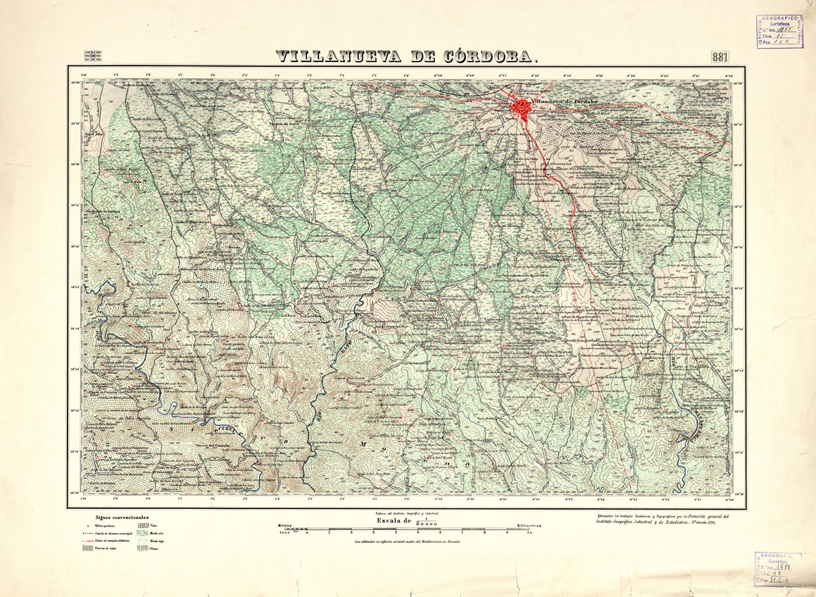 (N:18670) MAPA TOPOGRAFICO DE ESPANA - Villanueva de Cordoba - Foglio 881 (B0015119) Carte e stampe antiche: riproduzione a colori su carta (formato A1)