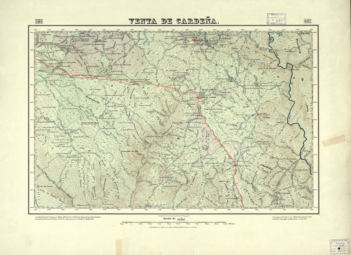 (N:18671) MAPA TOPOGRAFICO DE ESPANA - Venta de Cardena - Foglio 882 (B0015120) Carte e stampe antiche: riproduzione a colori su carta (formato A1)