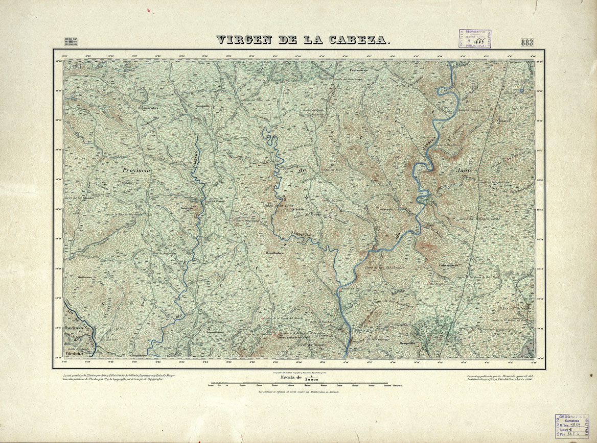 (N:18674) MAPA TOPOGRAFICO DE ESPANA - Virgen de la Cabeza - Foglio 883 (B0015121) Carte e stampe antiche: riproduzione a colori su carta (formato A1)