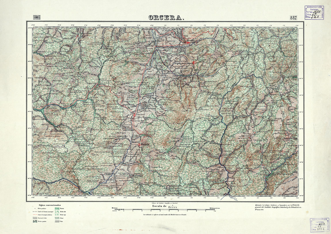 (N:18679) MAPA TOPOGRAFICO DE ESPANA - Orcera - Foglio 887 (B0015126) Carte e stampe antiche: riproduzione a colori su carta (formato A1)