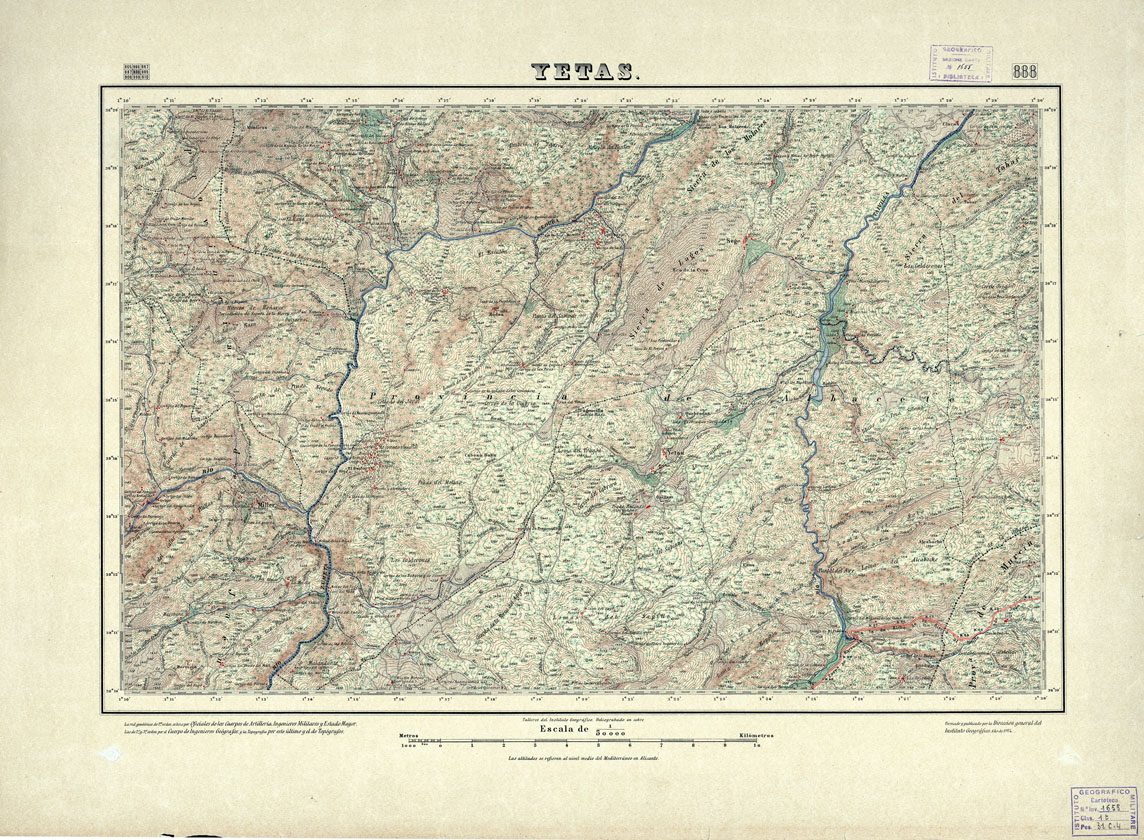 (N:18680) MAPA TOPOGRAFICO DE ESPANA - Yetas - Foglio 888 (B0015127) Carte e stampe antiche: riproduzione a colori su carta (formato A1)